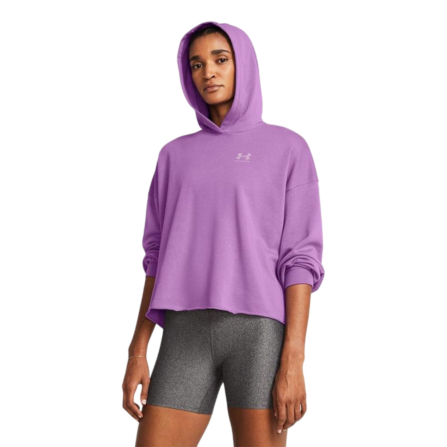Purple - Side - Under Armour Womens-Ladies Rival Terrycloth Oversized Hoodie
