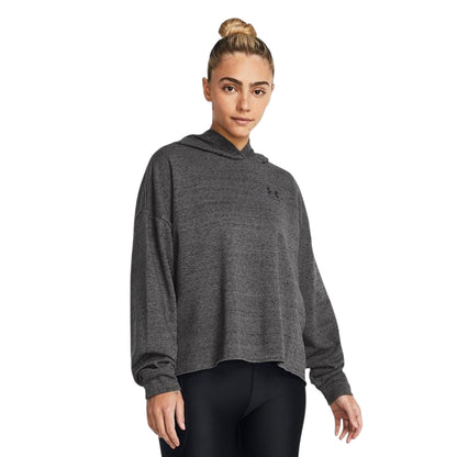 Charcoal - Side - Under Armour Womens-Ladies Rival Terrycloth Oversized Hoodie