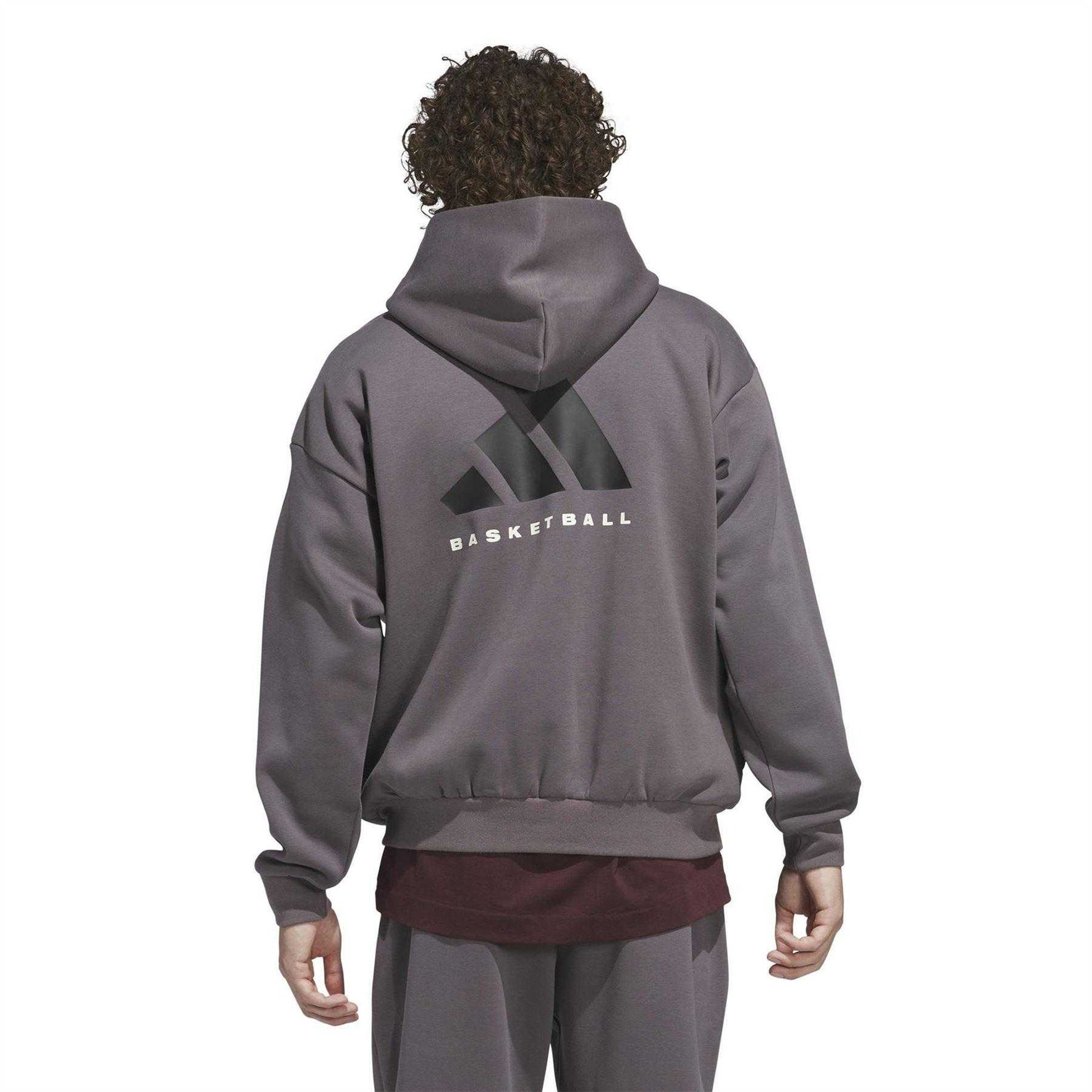 Grey - Back - Adidas Mens Fleece Basketball Hoodie