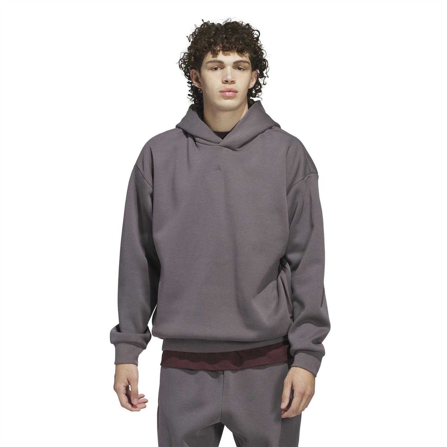 Grey - Side - Adidas Mens Fleece Basketball Hoodie
