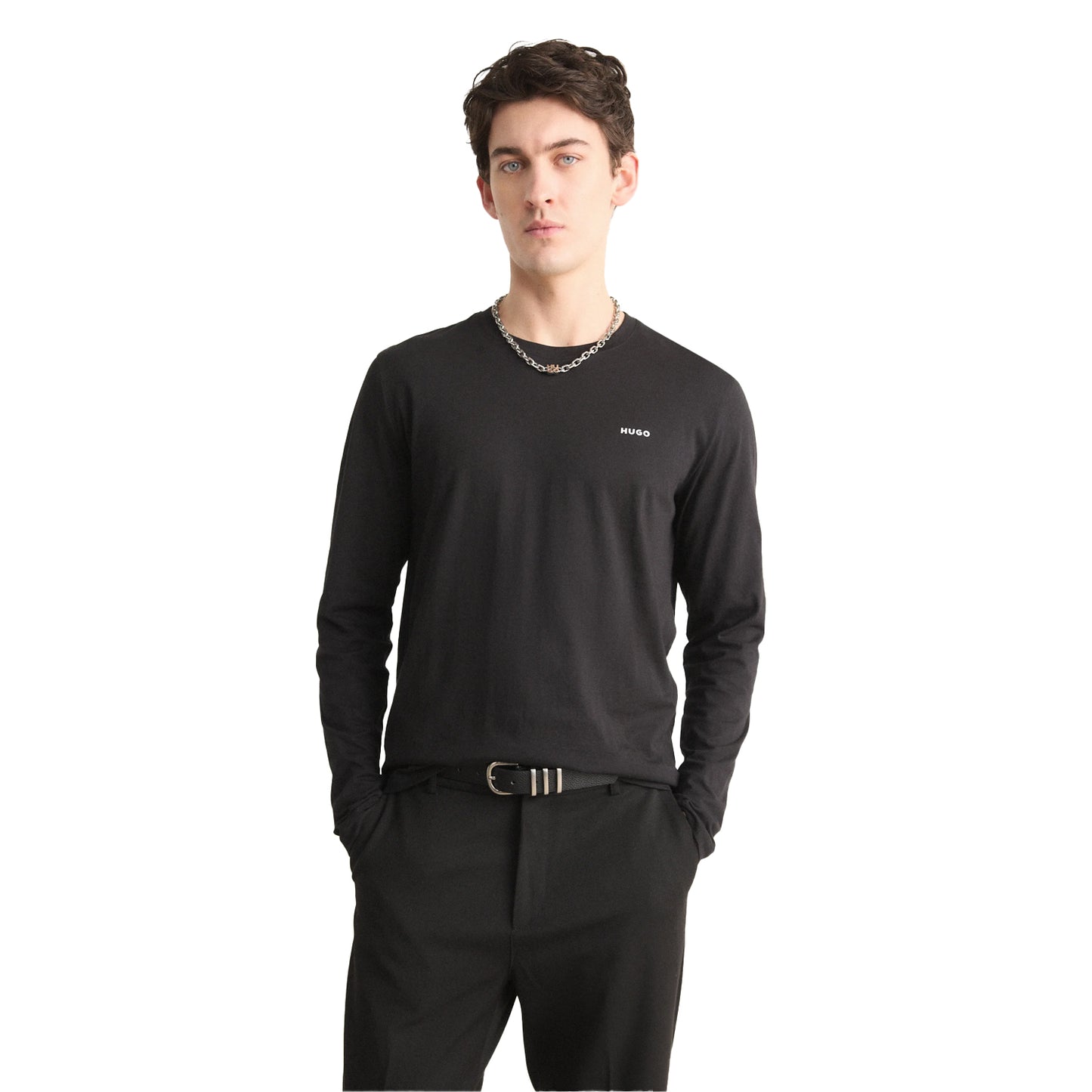 Black - Side - Hugo Mens Derol Cotton Long-Sleeved T-Shirt
