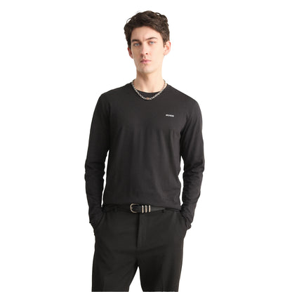 Black - Side - Hugo Mens Derol Cotton Long-Sleeved T-Shirt