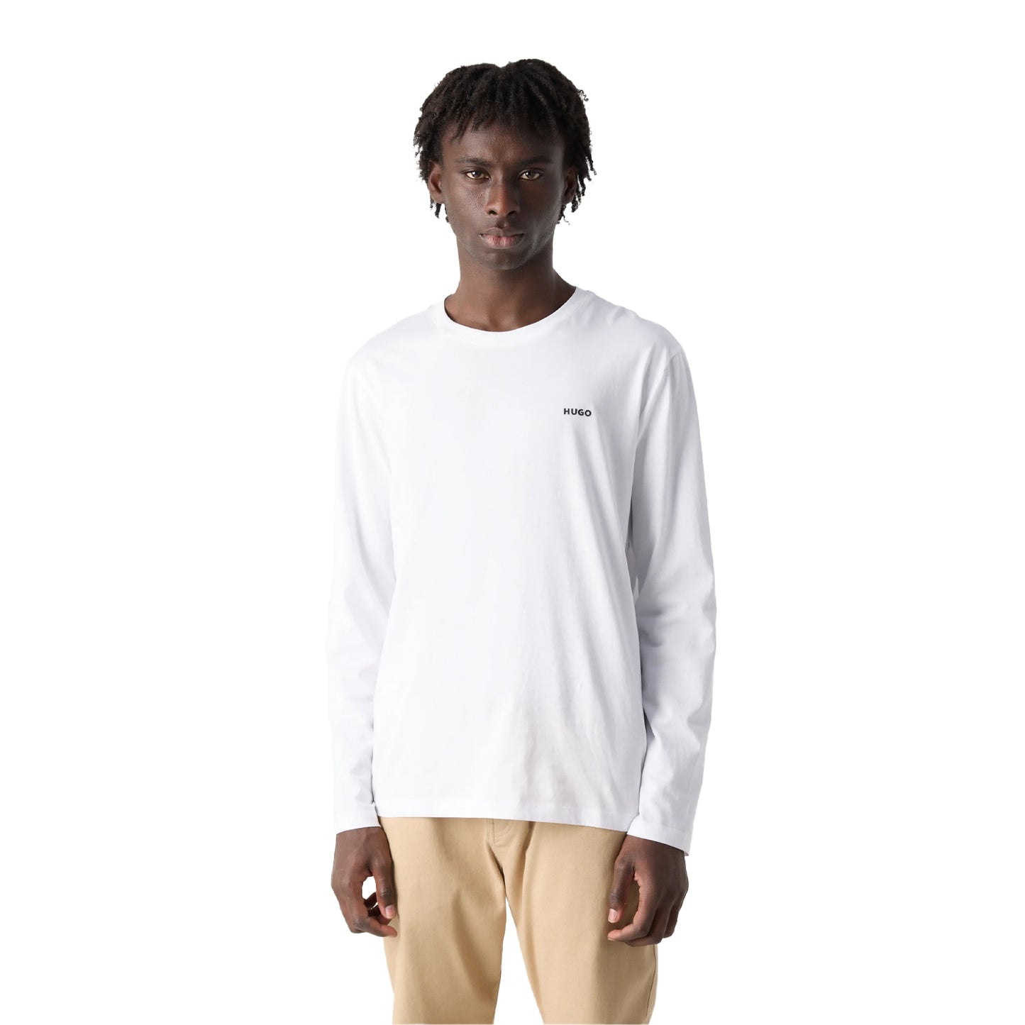 White - Side - Hugo Mens Derol Cotton Long-Sleeved T-Shirt