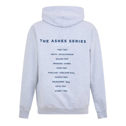 Grey - Back - England Cricket Unisex Adult The Ashes Series 2025-2026 Pullover Hoodie