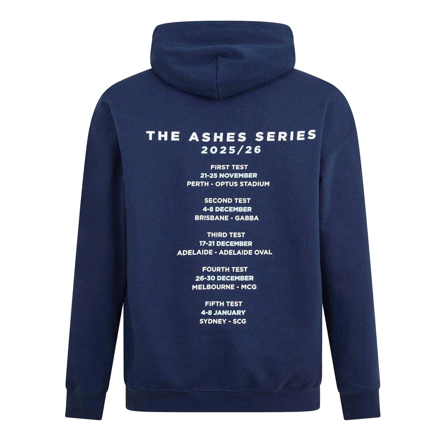 Navy - Back - England Cricket Unisex Adult The Ashes Series 2025-2026 Pullover Hoodie