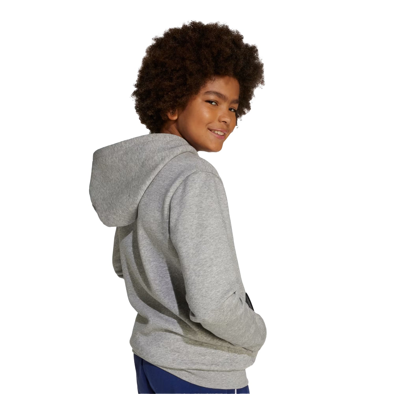 Grey-Black - Back - Adidas Childrens-Kids Fleece Hoodie