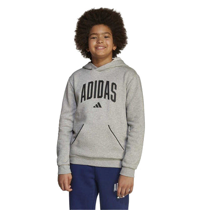 Grey-Black - Side - Adidas Childrens-Kids Fleece Hoodie