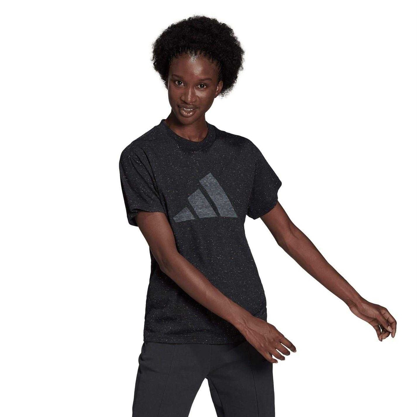 Black Melange Melange - Lifestyle - Adidas Womens-Ladies Winners Speckle Crew Neck Regular T-Shirt