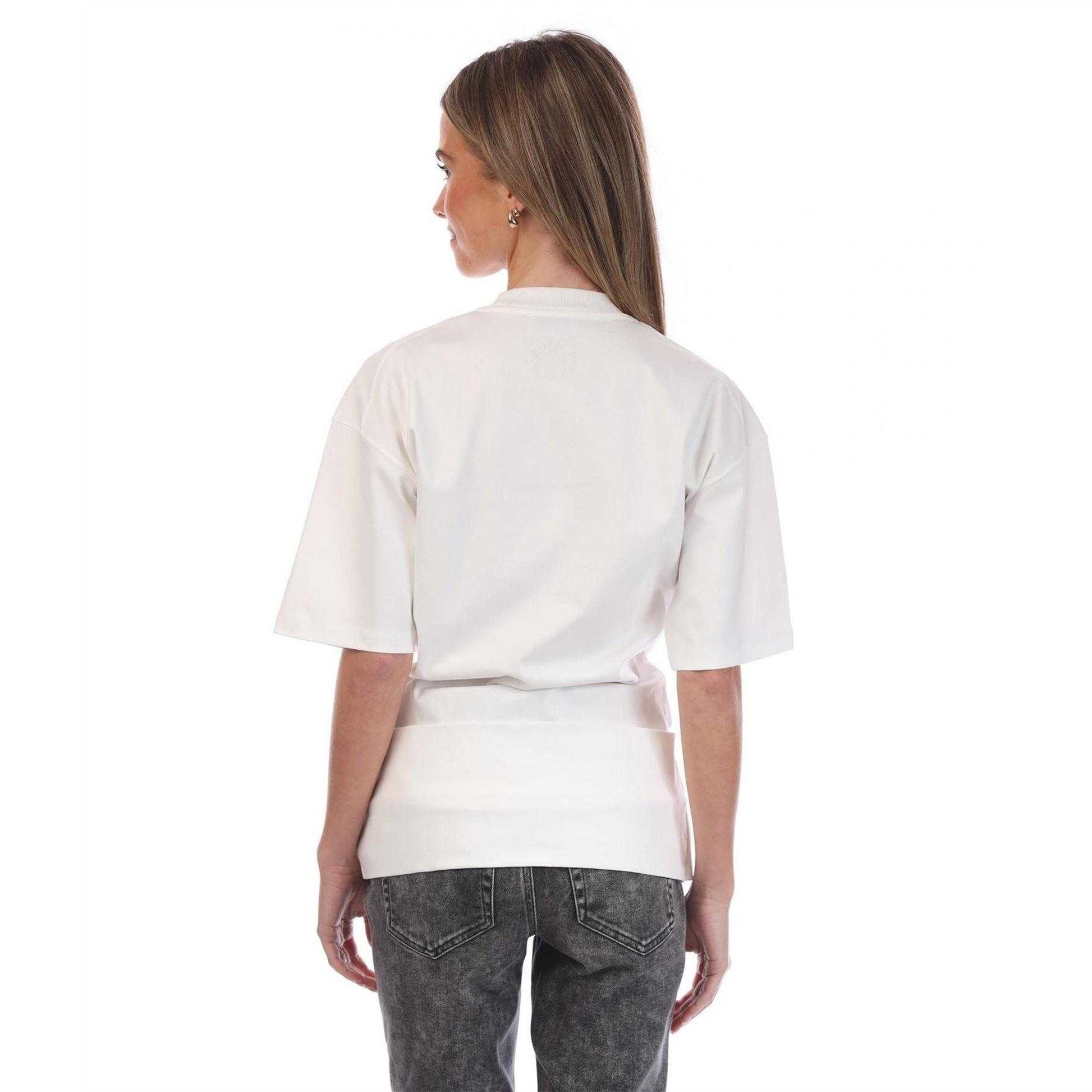 White - Back - Off White Womens-Ladies Arrow Cotton Twisted Hem T-Shirt