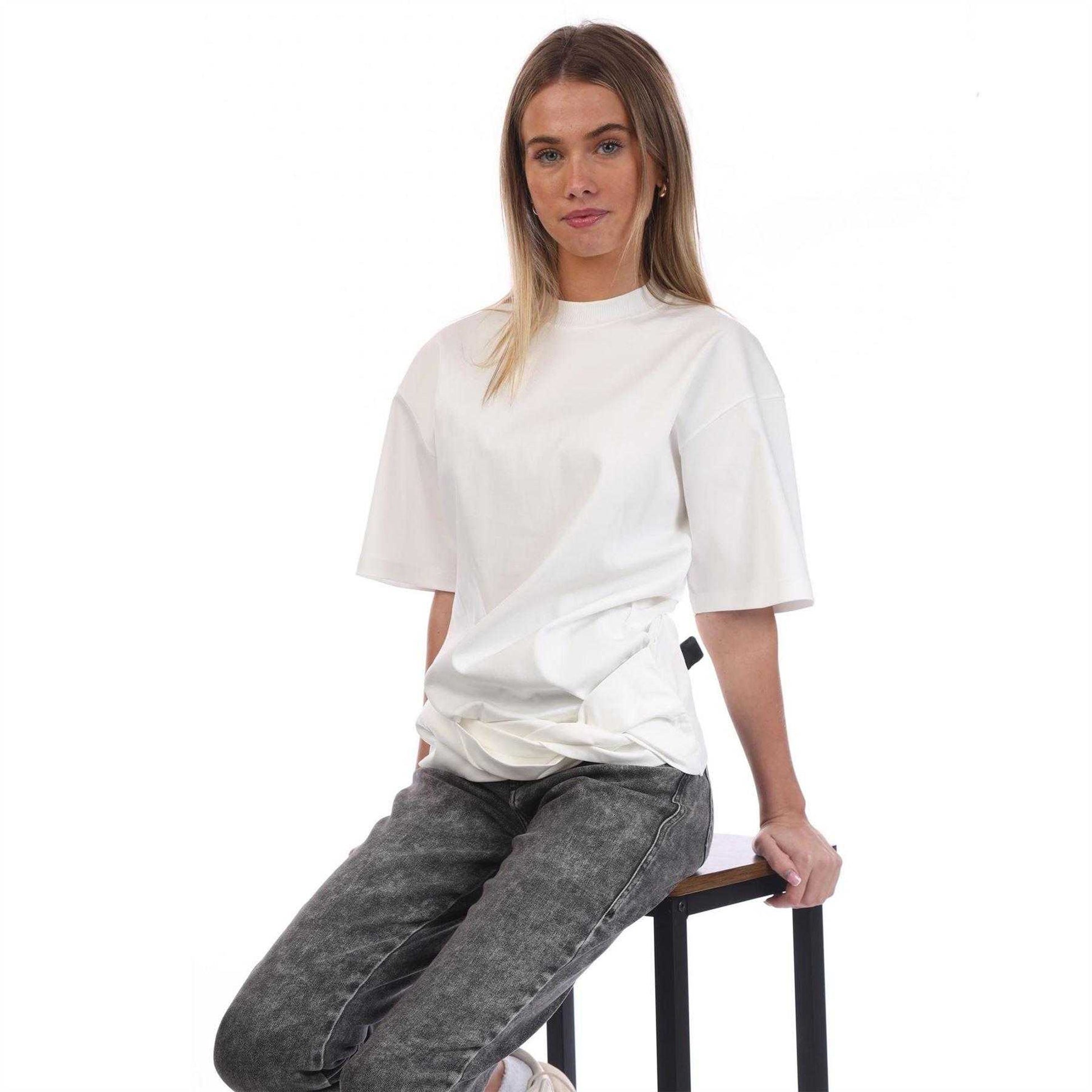 White - Lifestyle - Off White Womens-Ladies Arrow Cotton Twisted Hem T-Shirt