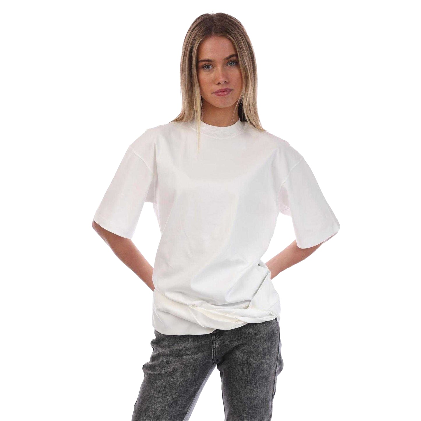 White - Front - Off White Womens-Ladies Arrow Cotton Twisted Hem T-Shirt
