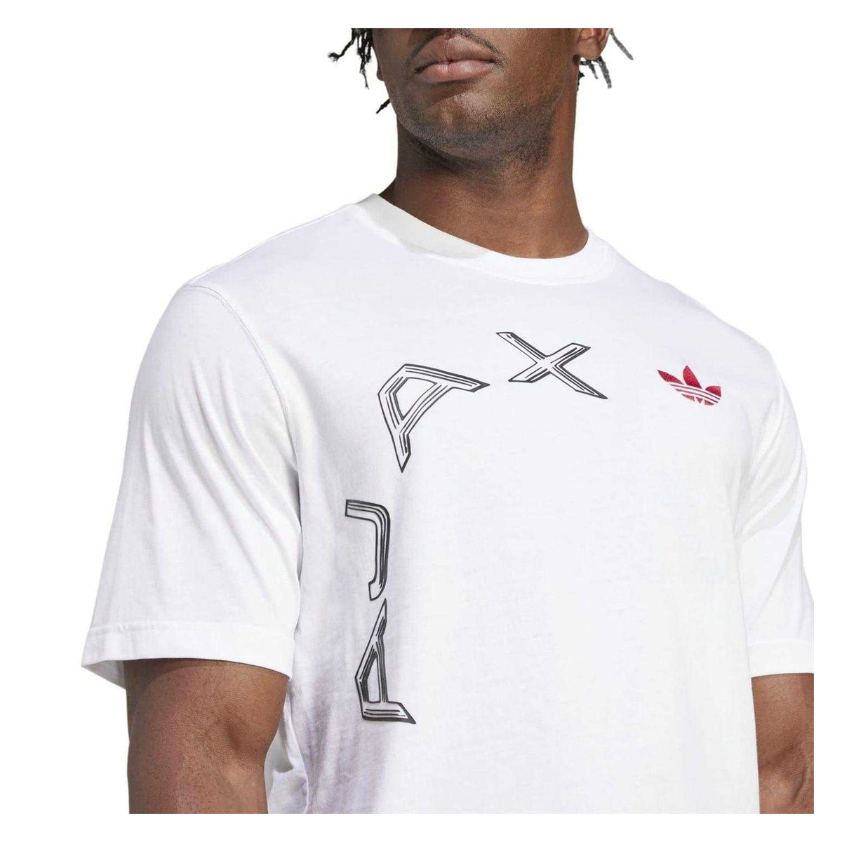 White - Side - Adidas Mens Trefoil Ajax Amsterdam Cotton T-Shirt