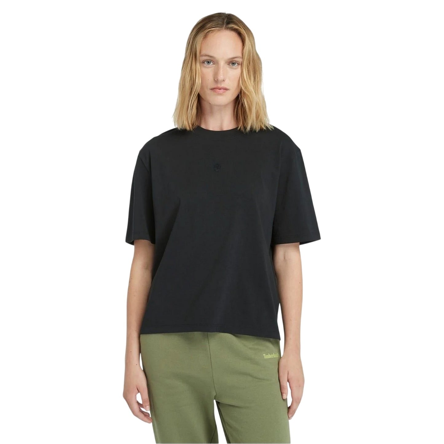Black - Side - Timberland Womens-Ladies Crew Neck Relaxed Fit Crop T-Shirt