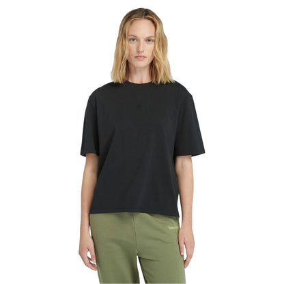 Black - Side - Timberland Womens-Ladies Crew Neck Relaxed Fit Crop T-Shirt