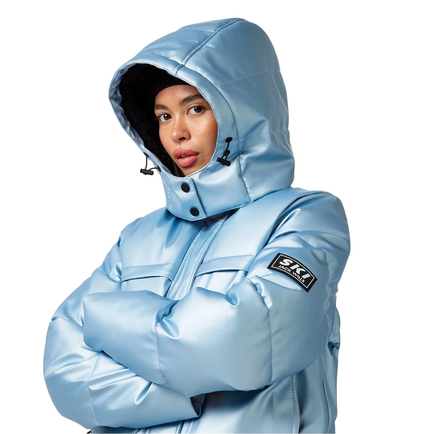Metallic Blue - Side - Jack Wills Womens-Ladies Hooded Ski Jacket
