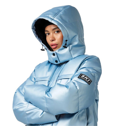 Metallic Blue - Side - Jack Wills Womens-Ladies Hooded Ski Jacket