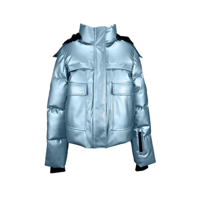 Metallic Blue - Front - Jack Wills Womens-Ladies Hooded Ski Jacket
