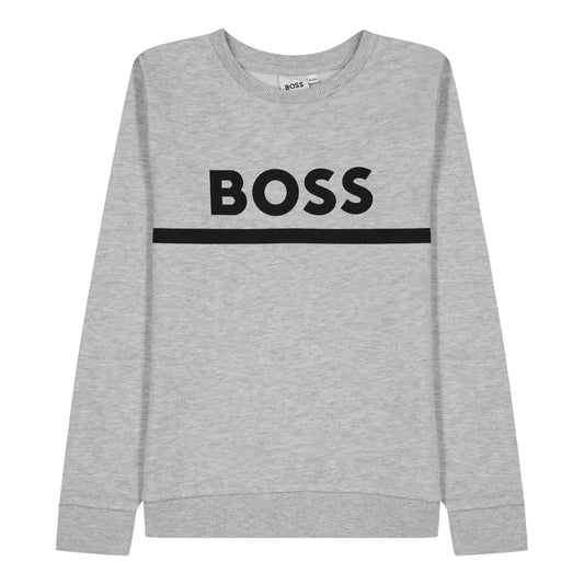 Grey - Front - Boss Childrens-Kids Crew Neck Sweatshirt