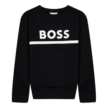 Black - Front - Boss Childrens-Kids Crew Neck Sweatshirt