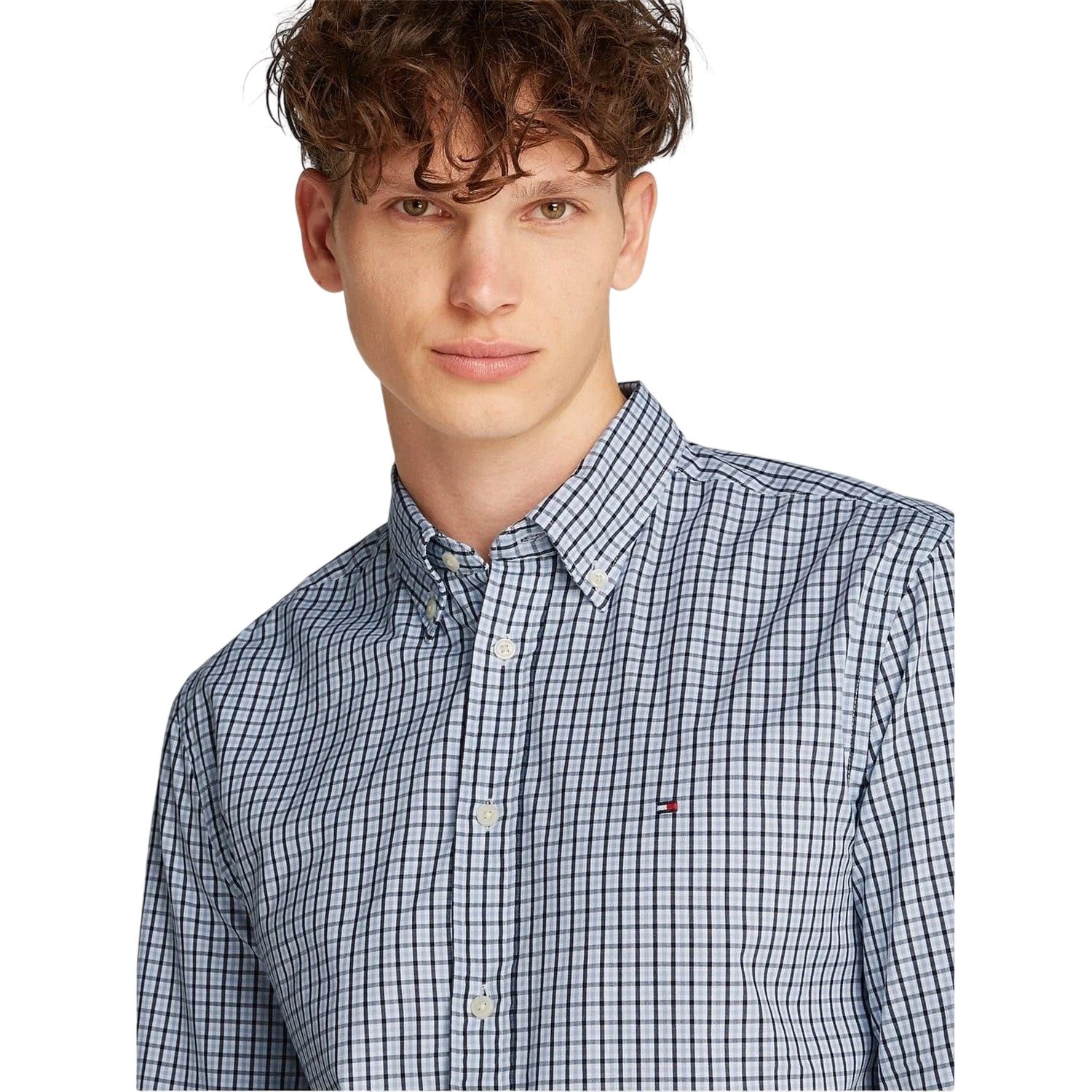 Sweet Blue - Side - Tommy Hilfiger Mens Checked Regular Long-Sleeved Shirt