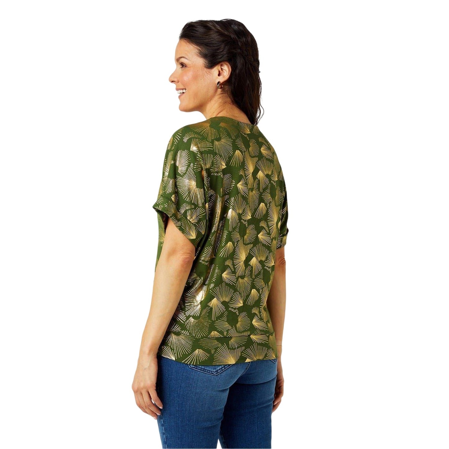 Khaki Green - Back - Biba Womens-Ladies Foil Twisted Top
