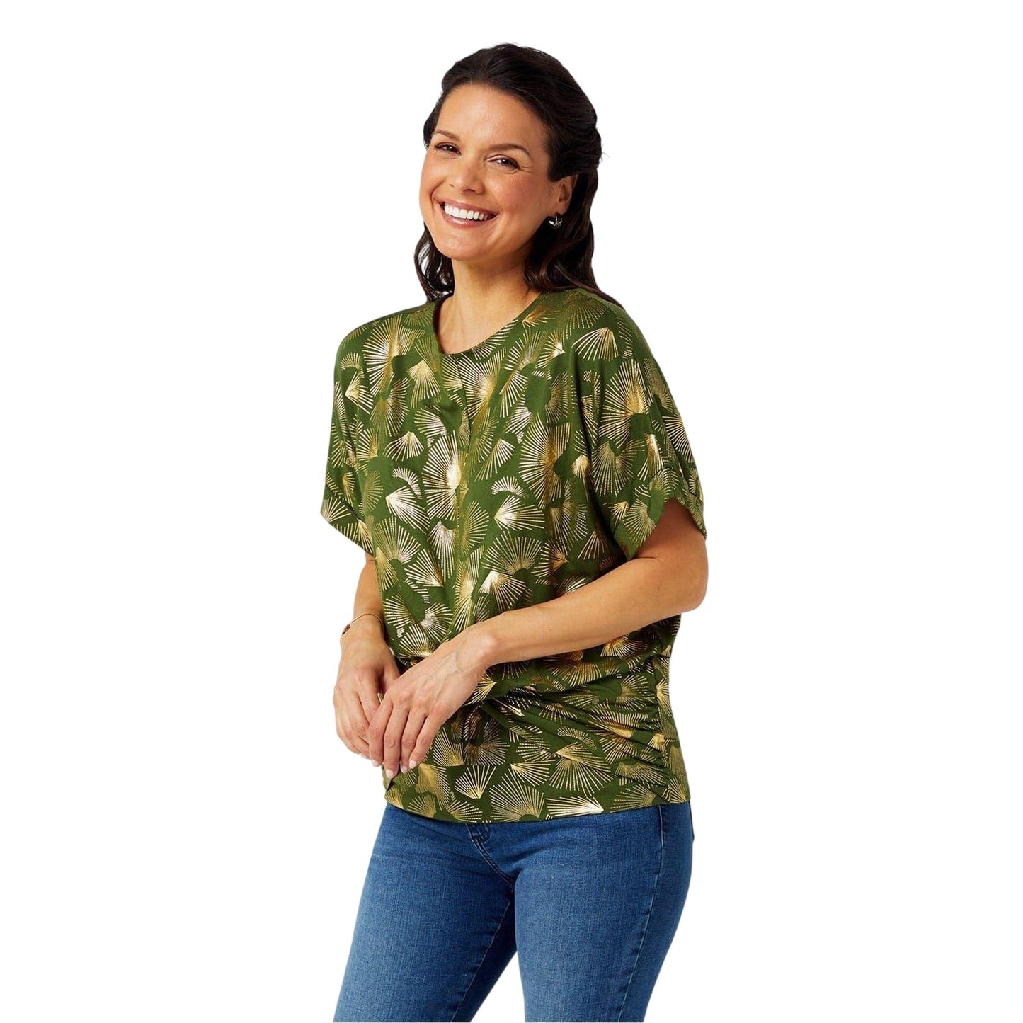 Khaki Green - Side - Biba Womens-Ladies Foil Twisted Top