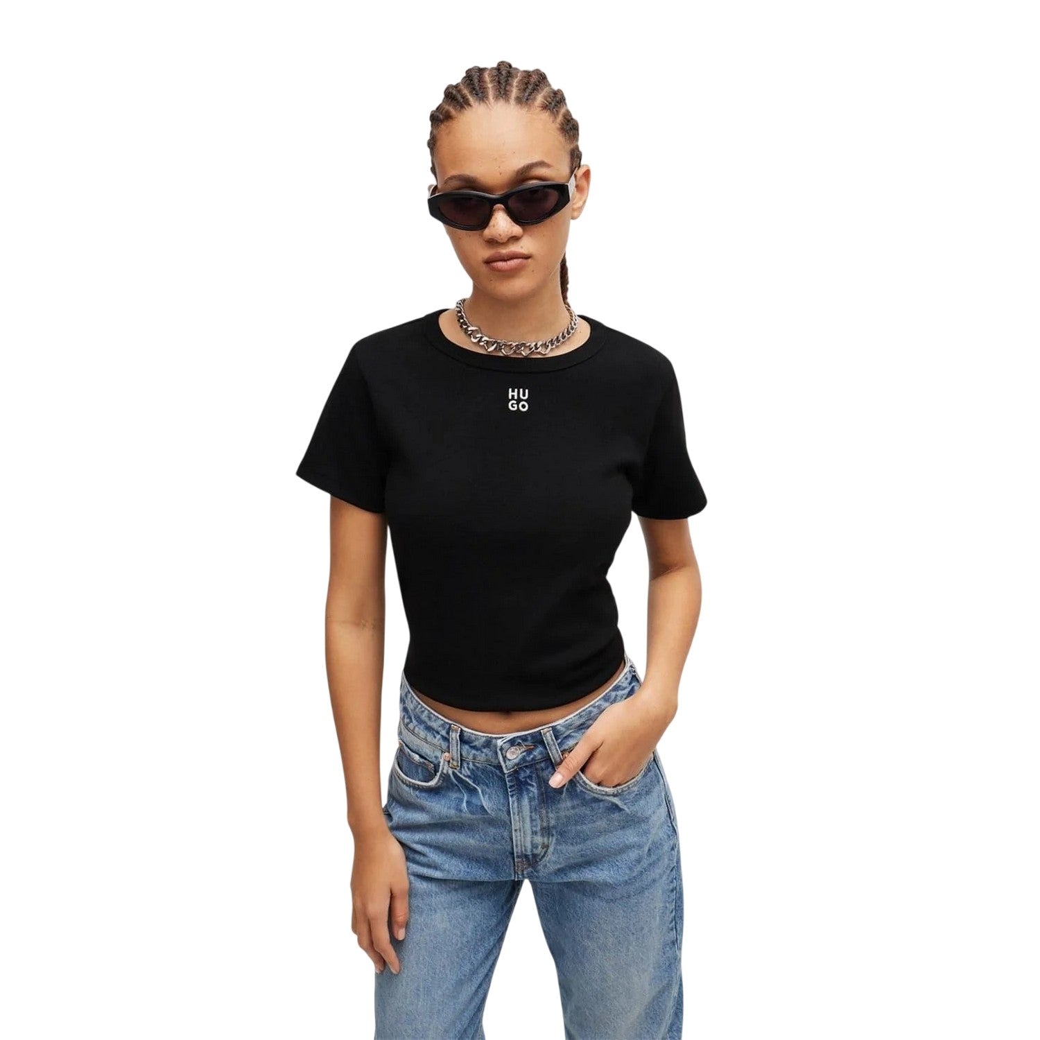 Black - Side - Hugo Womens-Ladies Embroidered Logo Regular T-Shirt