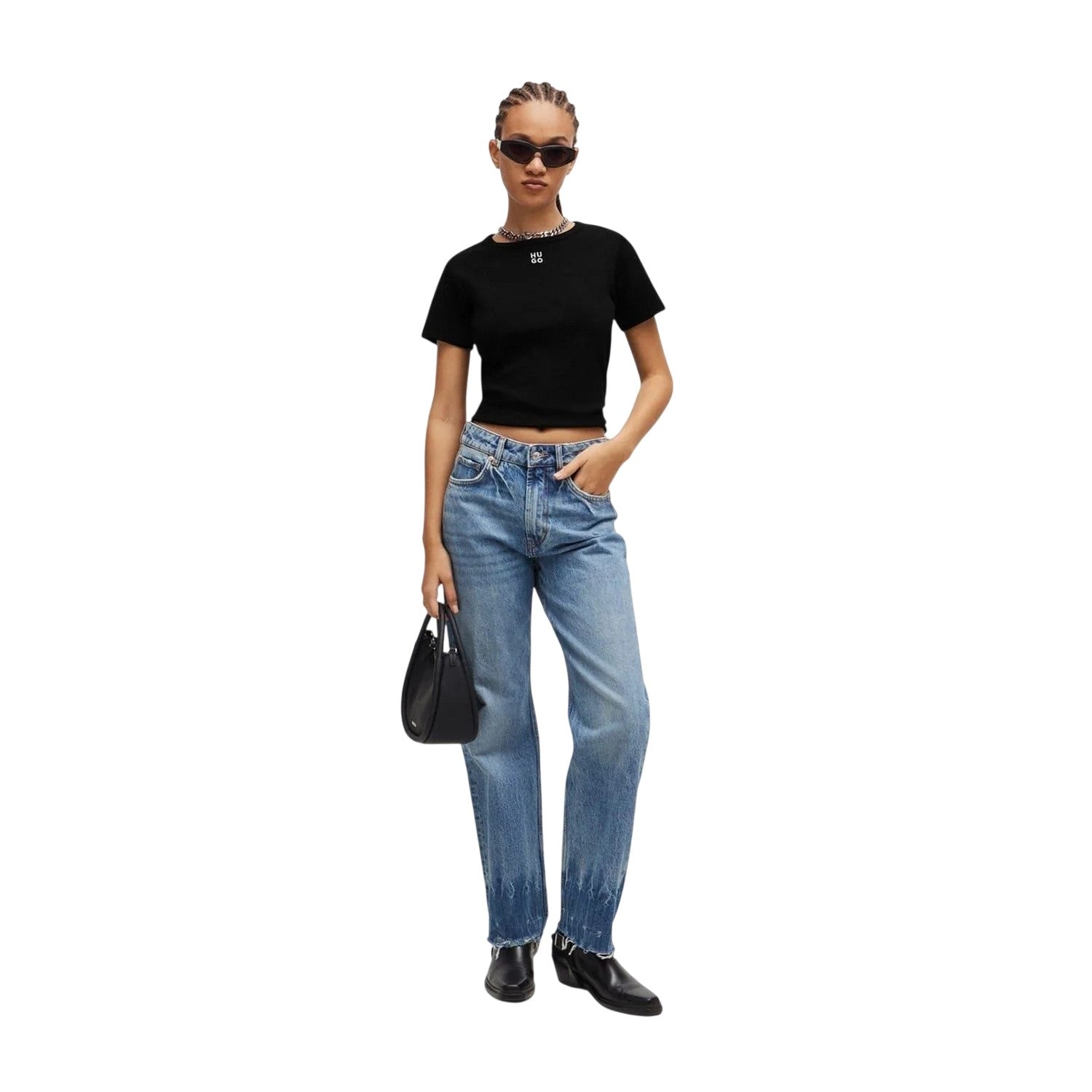 Black - Lifestyle - Hugo Womens-Ladies Embroidered Logo Regular T-Shirt