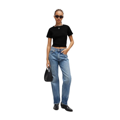 Black - Lifestyle - Hugo Womens-Ladies Embroidered Logo Regular T-Shirt