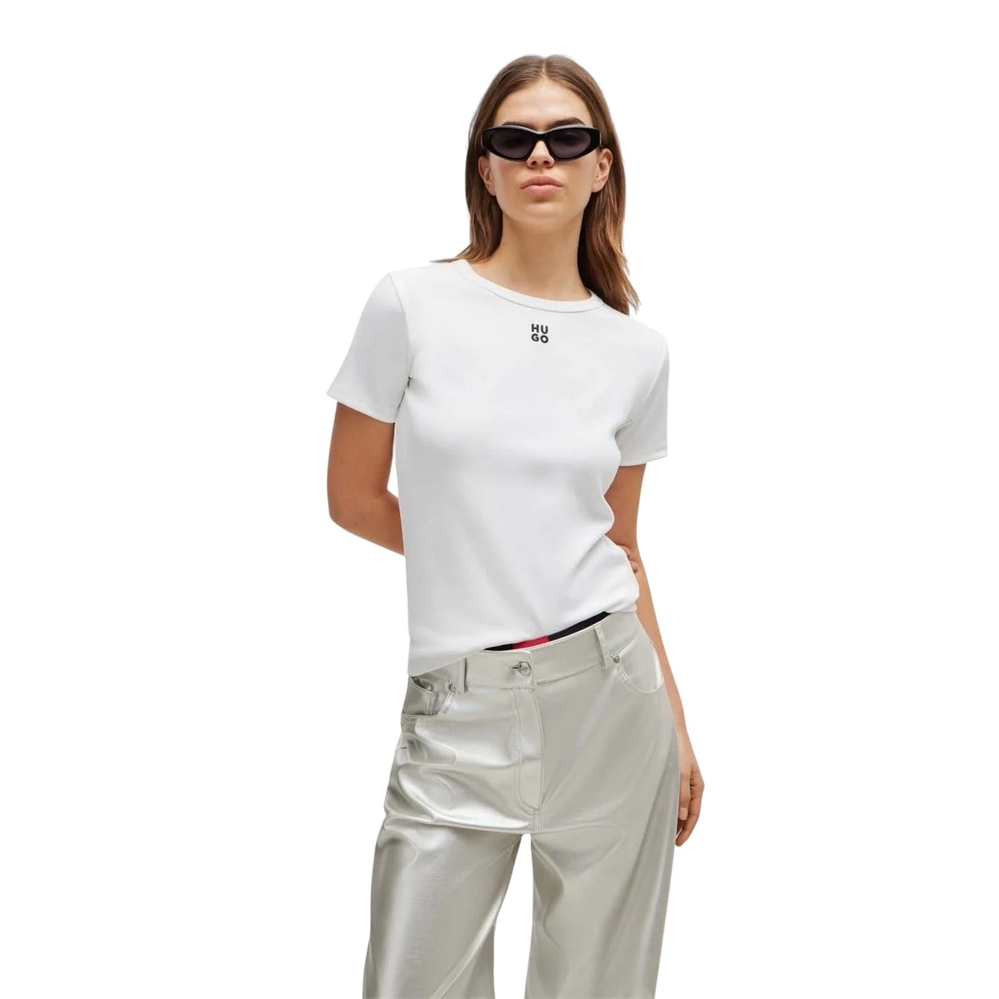 White - Side - Hugo Womens-Ladies Embroidered Logo Regular T-Shirt