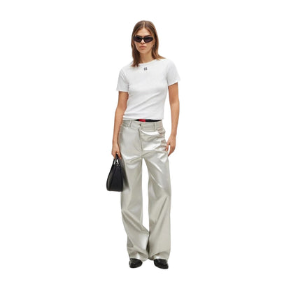 White - Lifestyle - Hugo Womens-Ladies Embroidered Logo Regular T-Shirt
