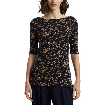Navy - Side - Ralph Lauren Womens-Ladies Floral Slim T-Shirt