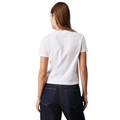Bright White - Back - Calvin Klein Womens-Ladies Logo Crew Neck Regular Crop T-Shirt