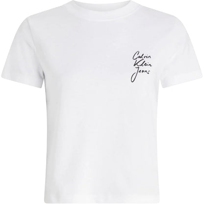 Bright White - Front - Calvin Klein Womens-Ladies Logo Crew Neck Regular Crop T-Shirt