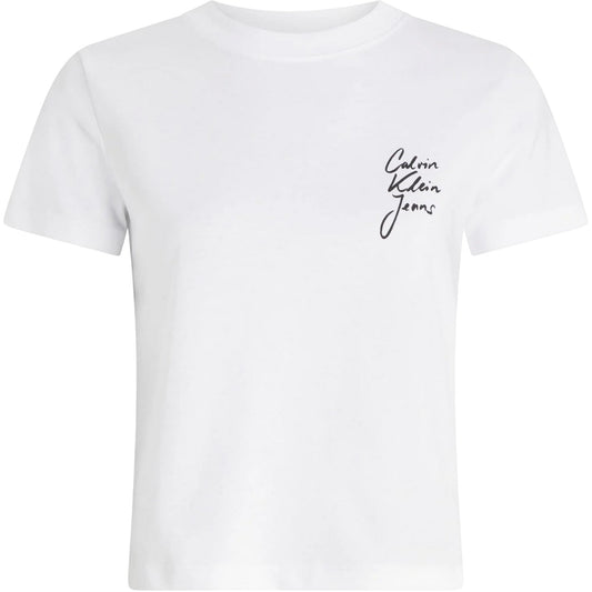 Bright White - Front - Calvin Klein Womens-Ladies Logo Crew Neck Regular Crop T-Shirt