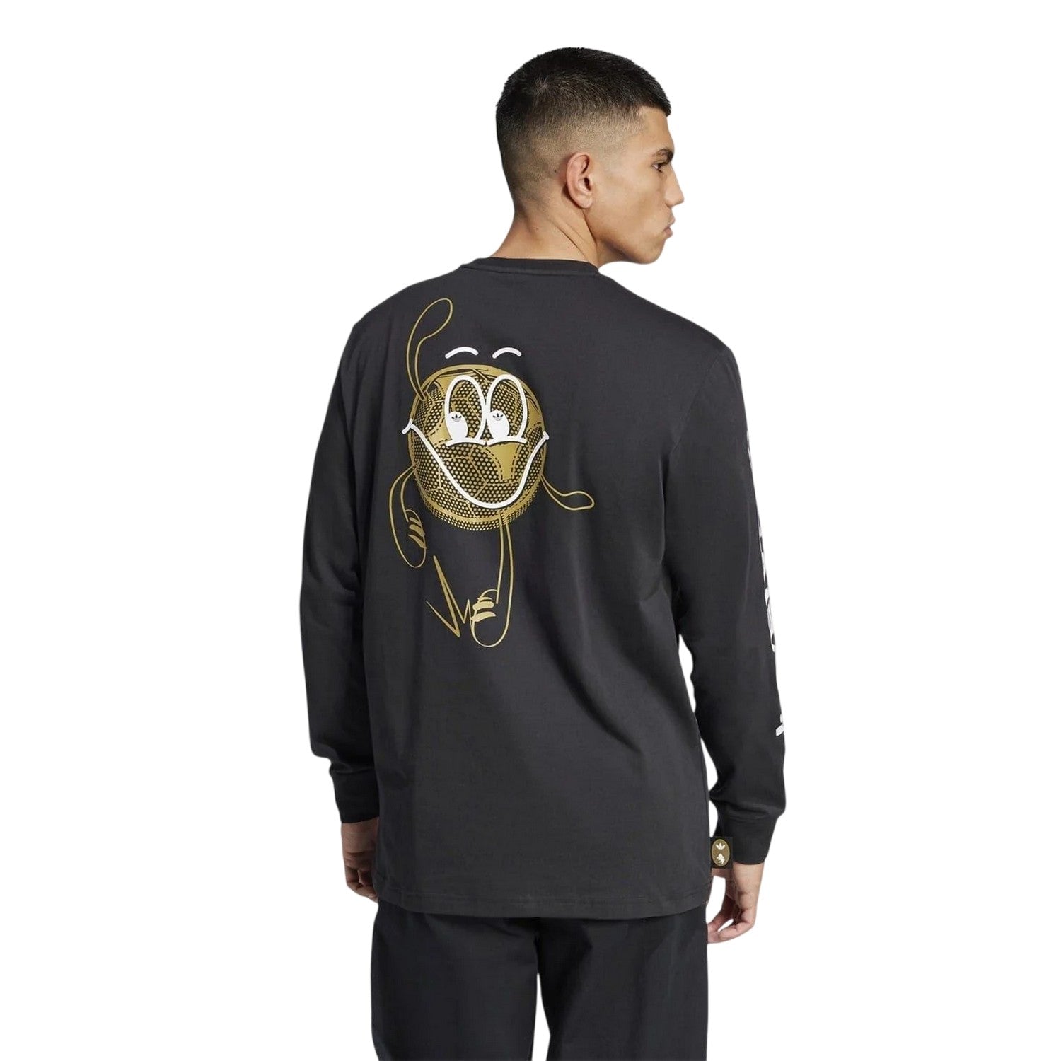 Black-Gold - Back - Adidas Mens Juventus Graphic Print Long-Sleeved T-Shirt