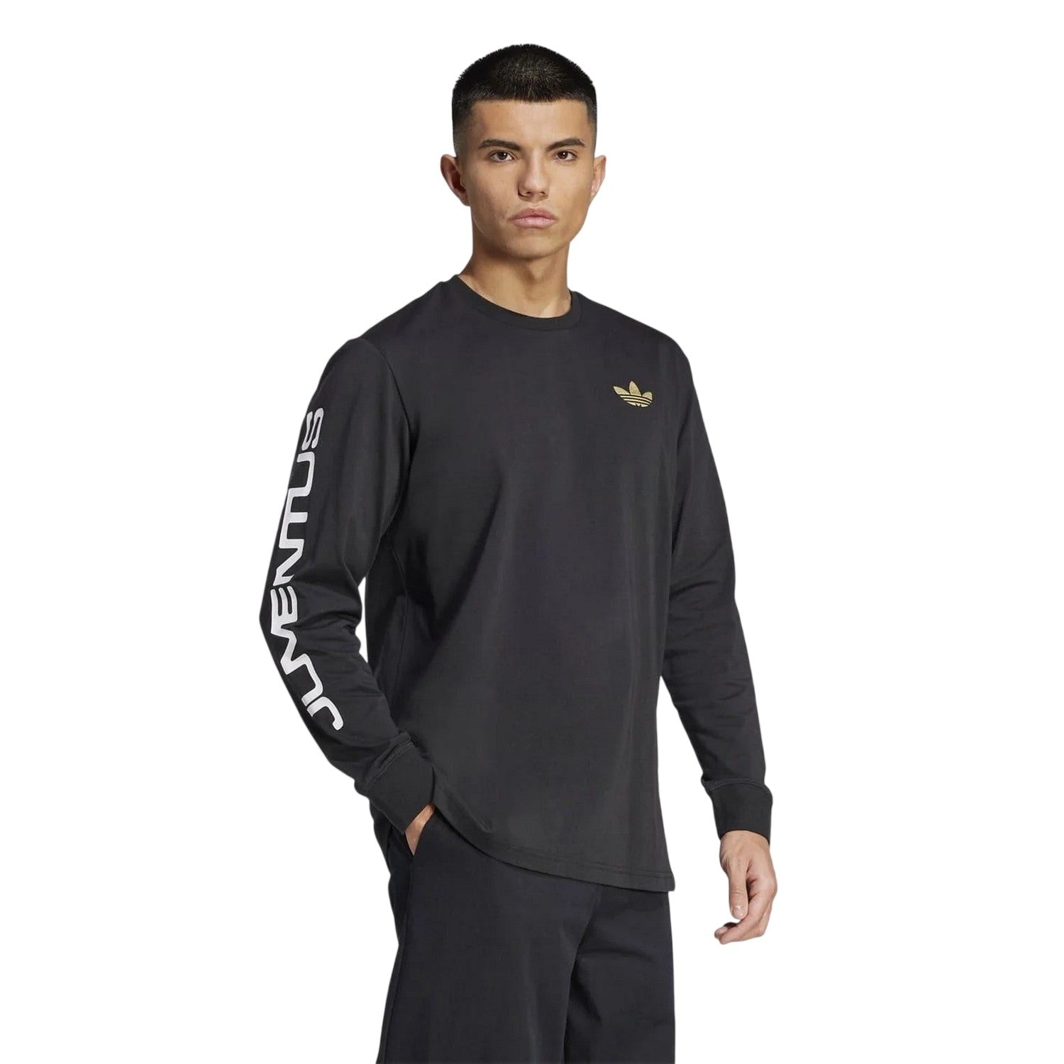 Black-Gold - Pack Shot - Adidas Mens Juventus Graphic Print Long-Sleeved T-Shirt
