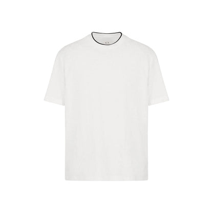 Off White - Front - Armani Exchange Mens Textured Crew Neck Regular T-Shirt