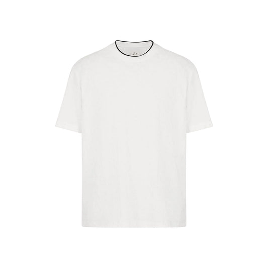 Off White - Front - Armani Exchange Mens Textured Crew Neck Regular T-Shirt