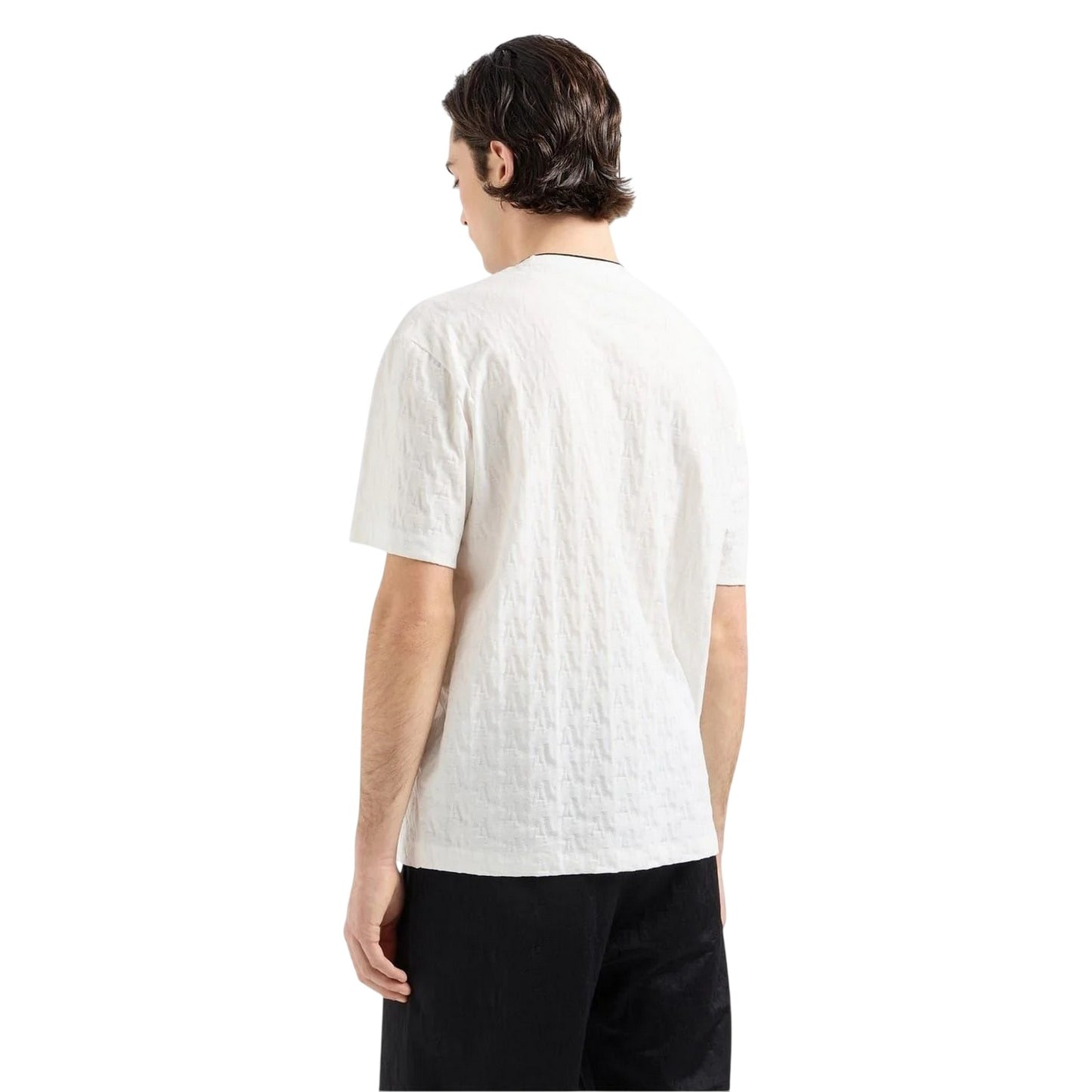 Off White - Back - Armani Exchange Mens Textured Crew Neck Regular T-Shirt