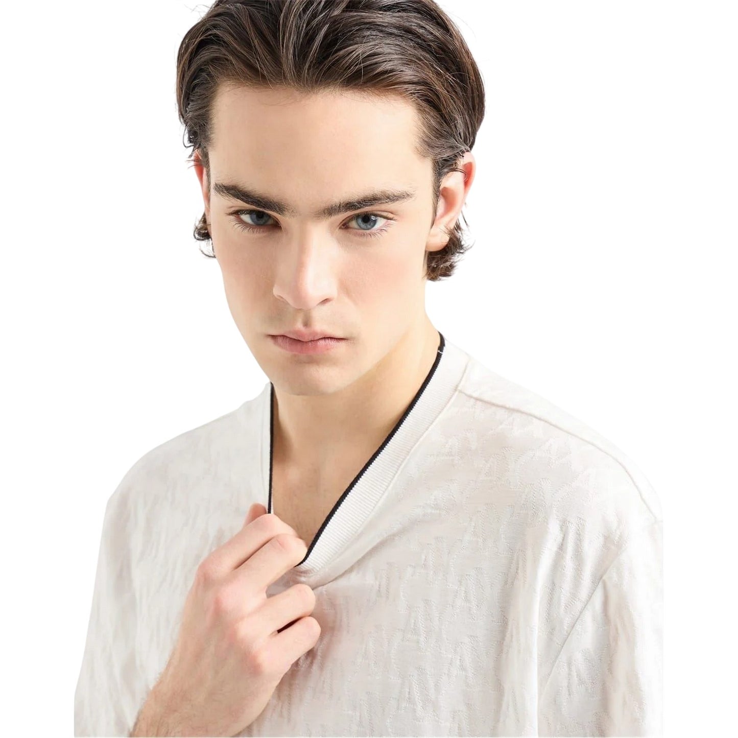 Off White - Side - Armani Exchange Mens Textured Crew Neck Regular T-Shirt