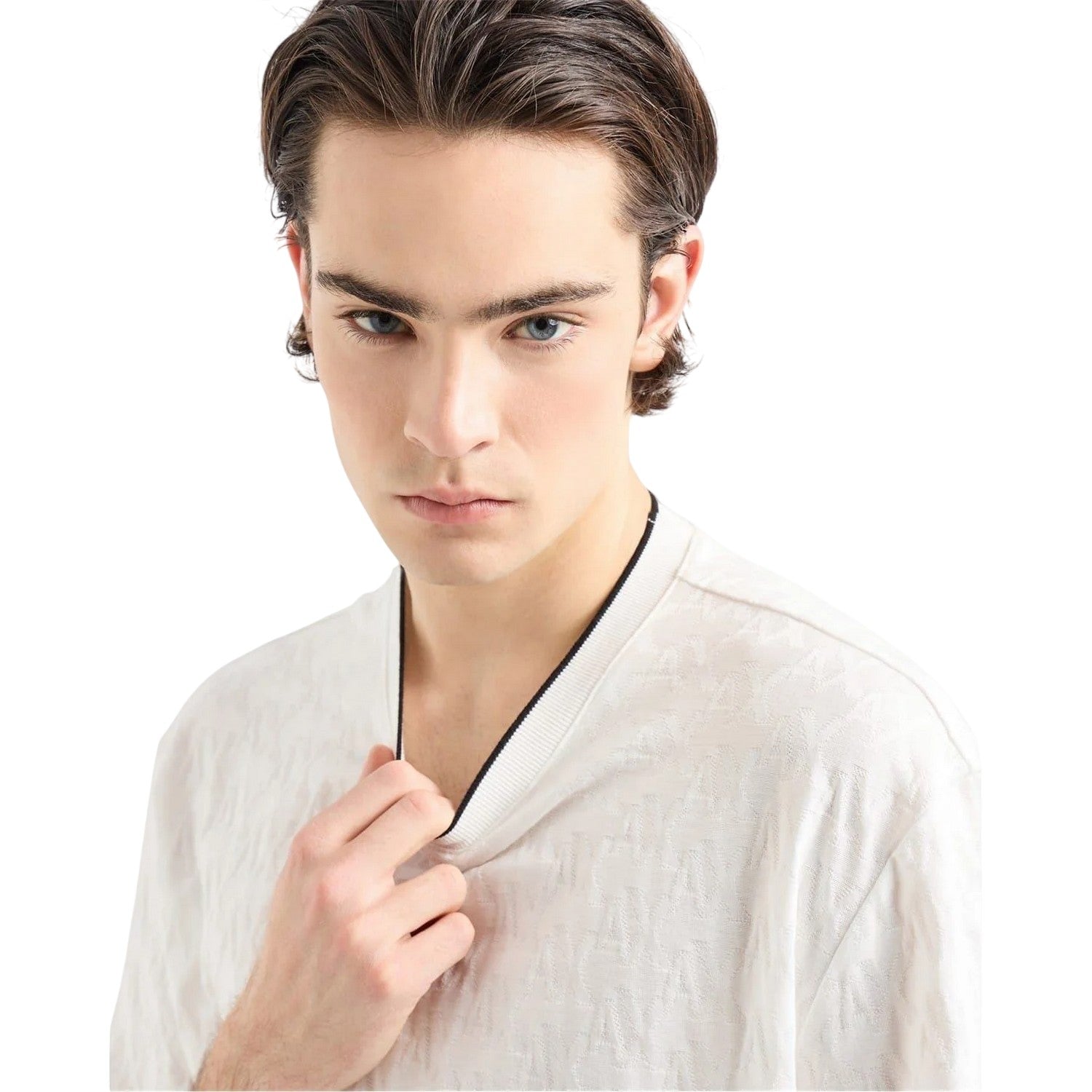 Off White - Side - Armani Exchange Mens Textured Crew Neck Regular T-Shirt