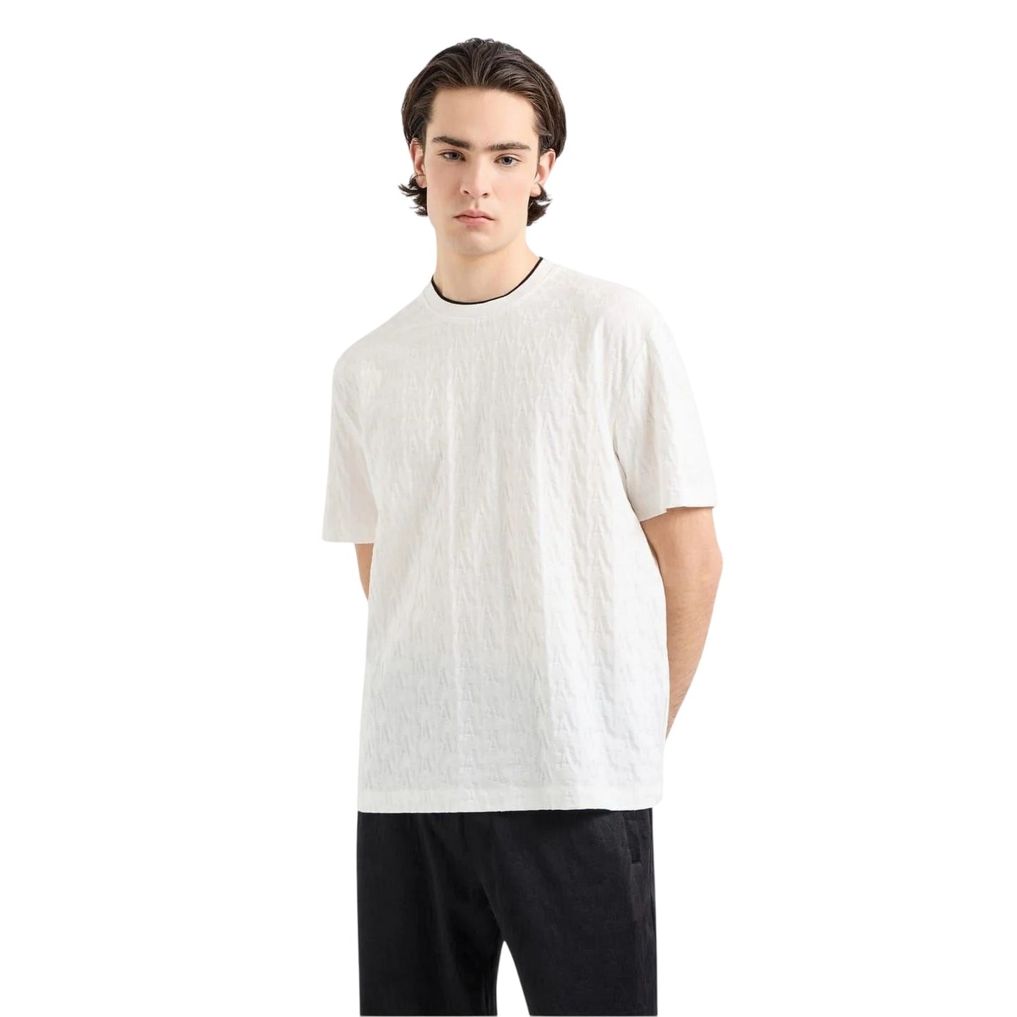 Off White - Lifestyle - Armani Exchange Mens Textured Crew Neck Regular T-Shirt