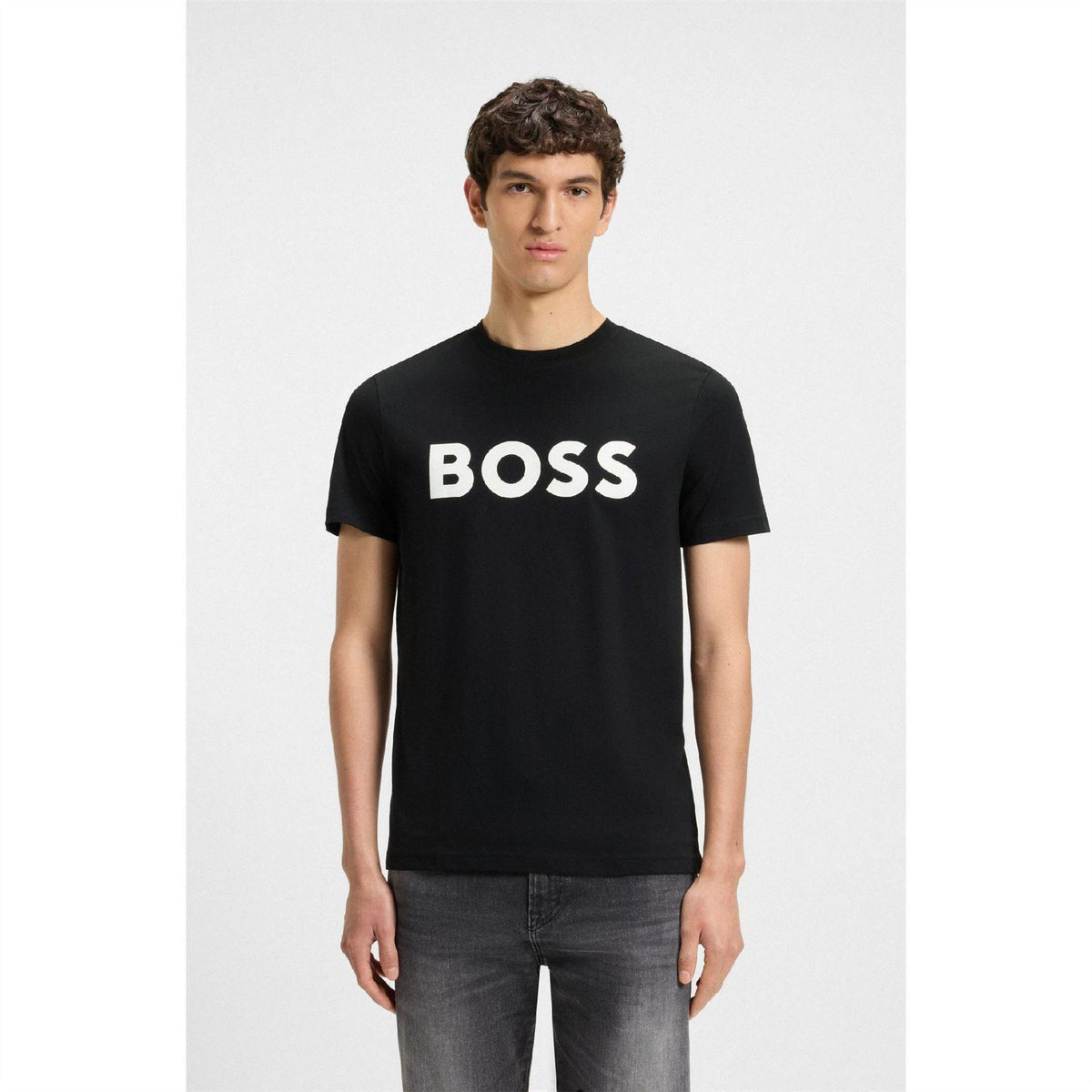 Black - Back - Boss Mens Thinking 1 Signature Logo Regular T-Shirt