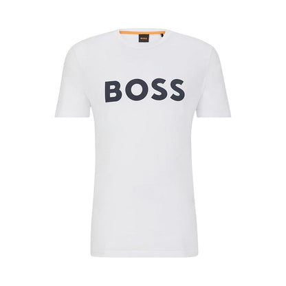 White - Front - Boss Mens Thinking 1 Signature Logo Regular T-Shirt