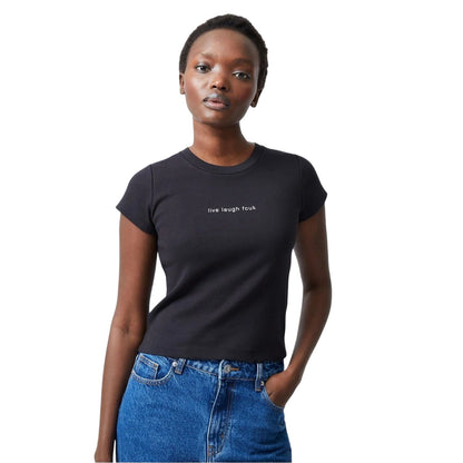 Black - Side - FCUK Womens-Ladies Slogan Slim Crop T-Shirt