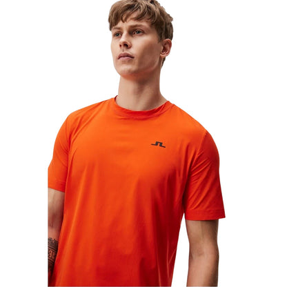 Tangerine Tango - Side - J.Lindeberg Mens Pro Crew Neck Regular T-Shirt