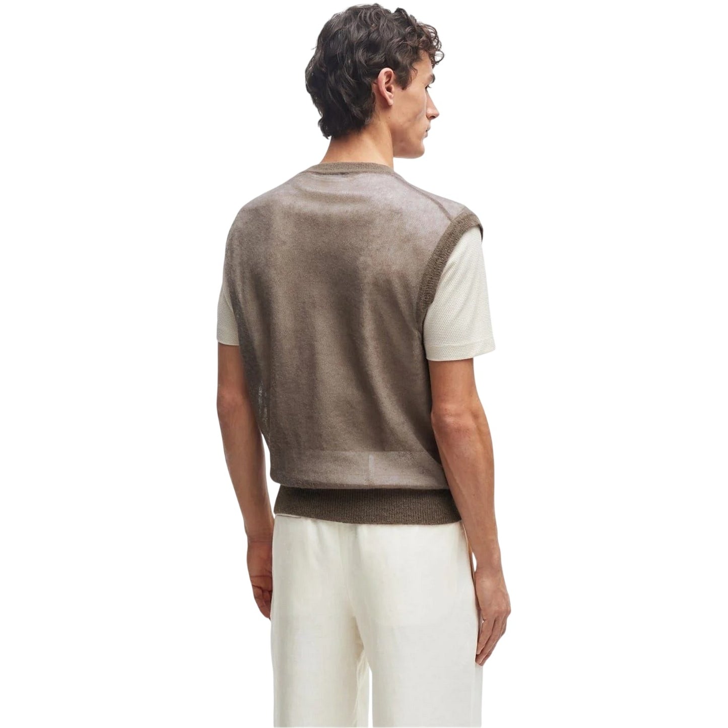 Beige - Back - Boss Mens Lucid Crew Neck T-Shirt