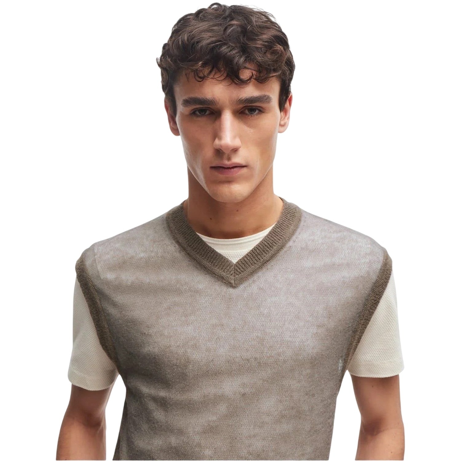 Beige - Side - Boss Mens Lucid Crew Neck T-Shirt