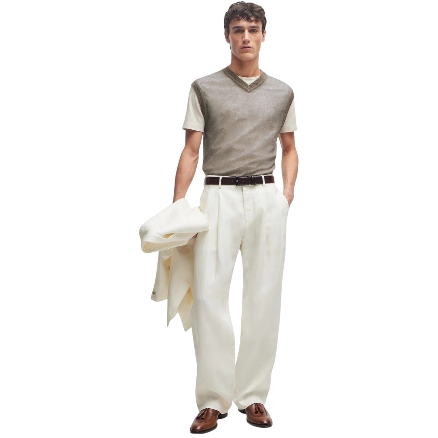 Beige - Lifestyle - Boss Mens Lucid Crew Neck T-Shirt